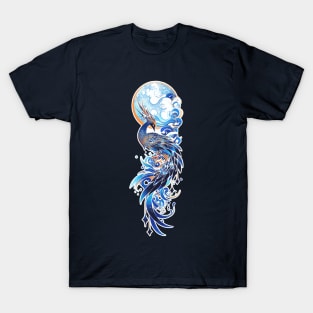 Delicate peacock, moon and clouds T-Shirt